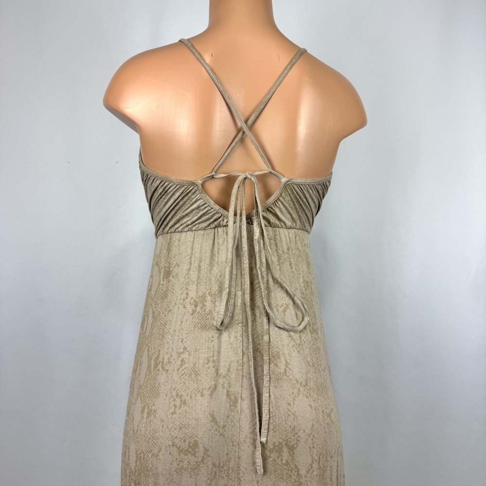 Max & Aaron Women’s Sz S Tan Snake Print Maxi Dress V Neck Soft Jersey Knit Boho - Picture 8 of 14